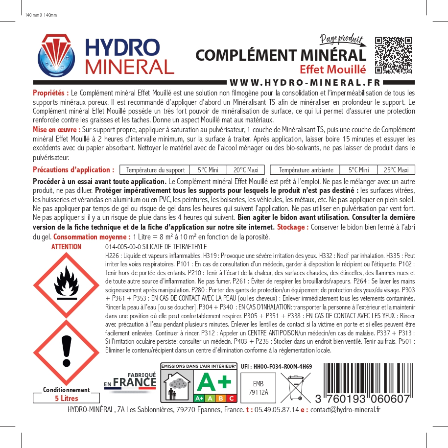 Bidon Complément minéral EFFET MOUILLE Hydrofuge Tous Supports 20 L HYDRO MINERAL - MOEM20