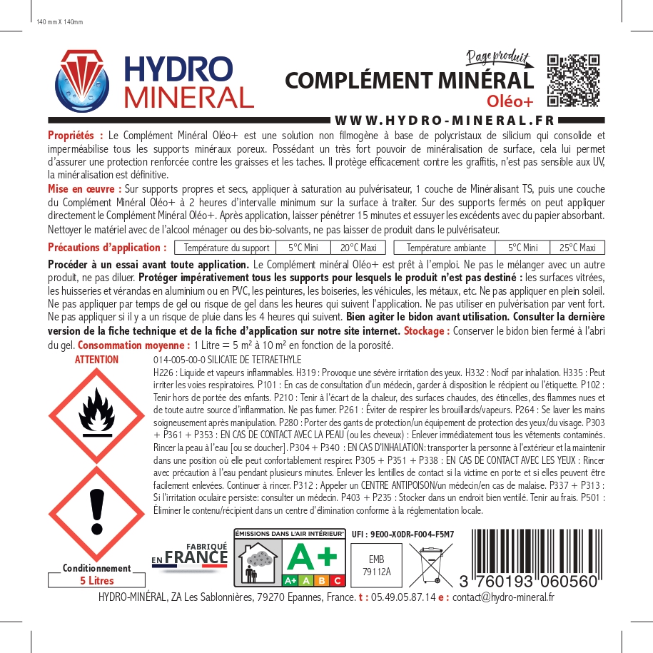Bidon Complément minéral OLEOPLUS Hydrofuge Tous Supports 2 L HYDRO MINERAL - MOEN2