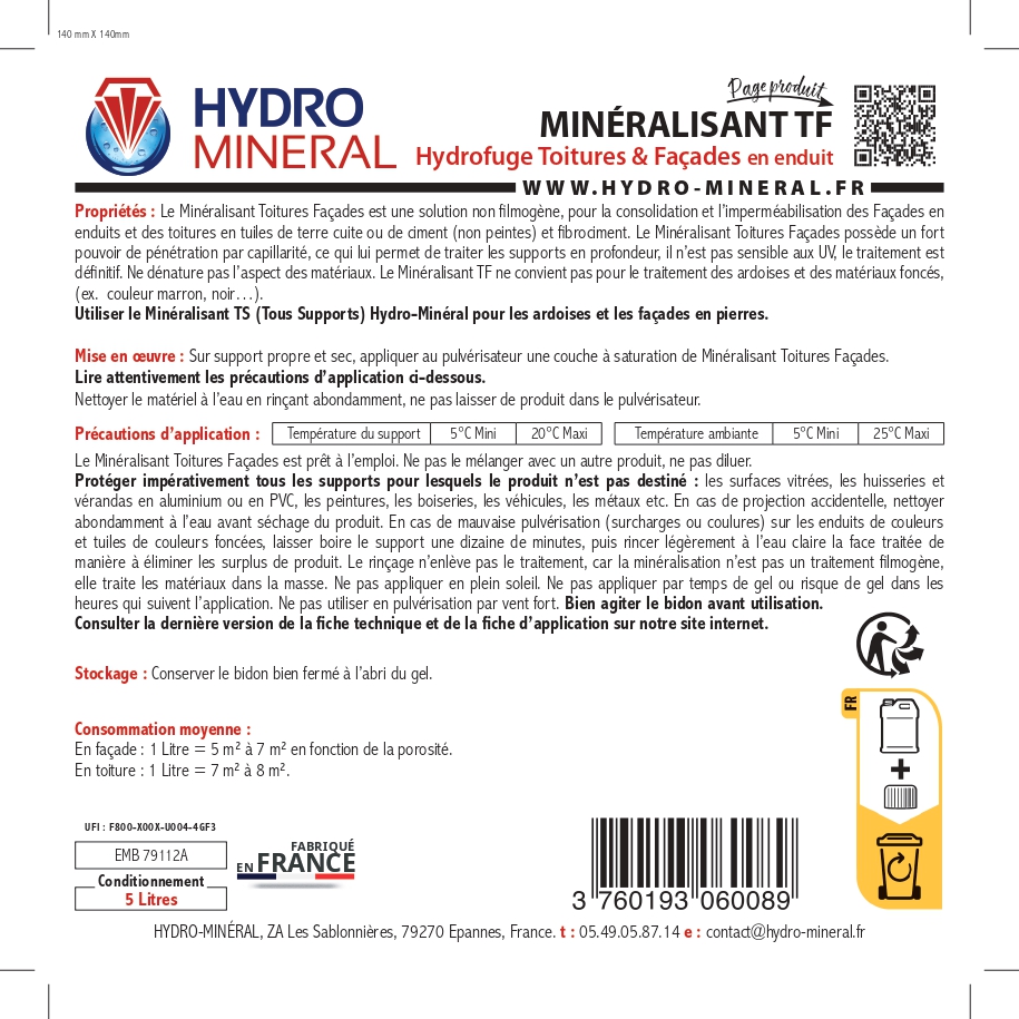 Bidon Minéralisant Façades et toitures Hydrofuge 20 L HYDRO MINERAL - MTF20