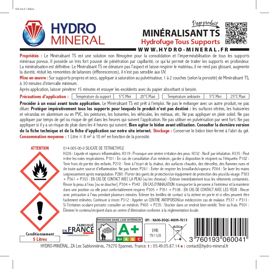 Bidon Minéralisant Hydrofuge Tous Supports 5 L HYDRO MINERAL - MTS5