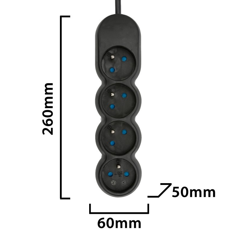 Multiprise 4 prises 16A avec protection enfant - câble 1,5m - VELAMP - MULTIP-FR-4K