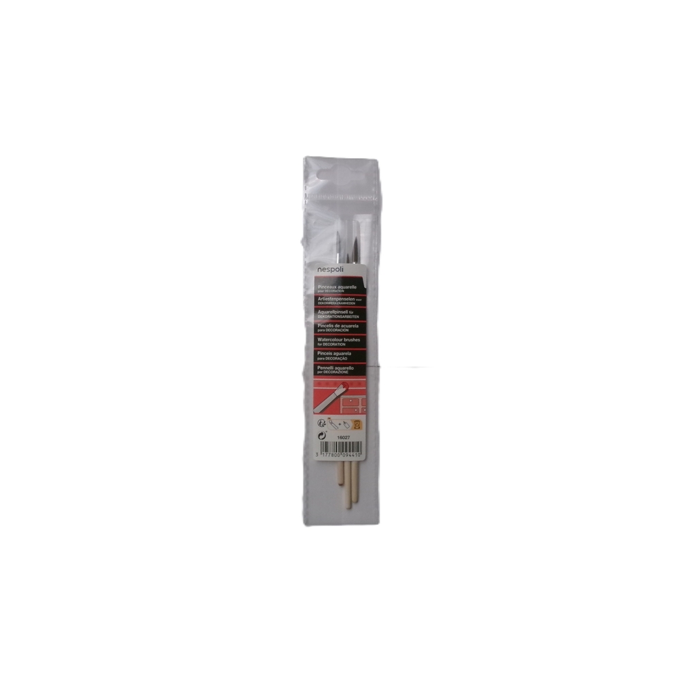 3 pinceaux aquarelle n° 4 - 6 - 8 poils de poney - NESPOLI - 16027