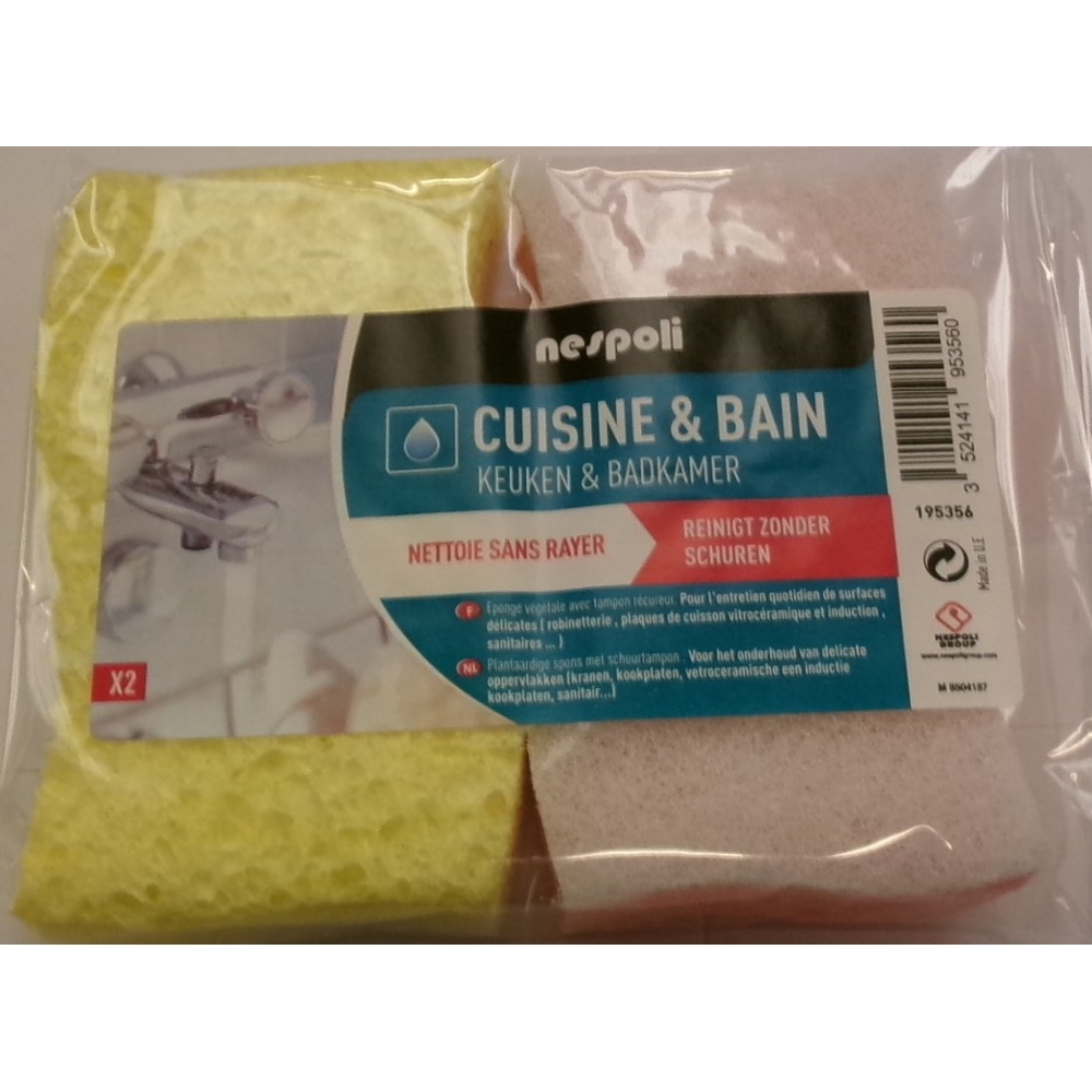 Lot de 2 éponges à récurer Cuisine et Bain 105x70x25 mm - NESPOLI - 195356