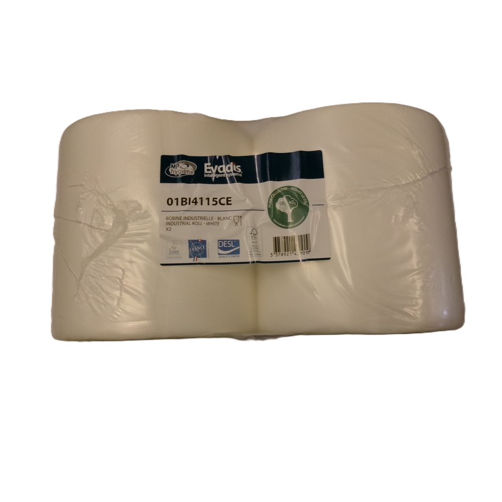 Lot de 2 bobines d'essuyage industriel blanche - NESPOLI - 195394