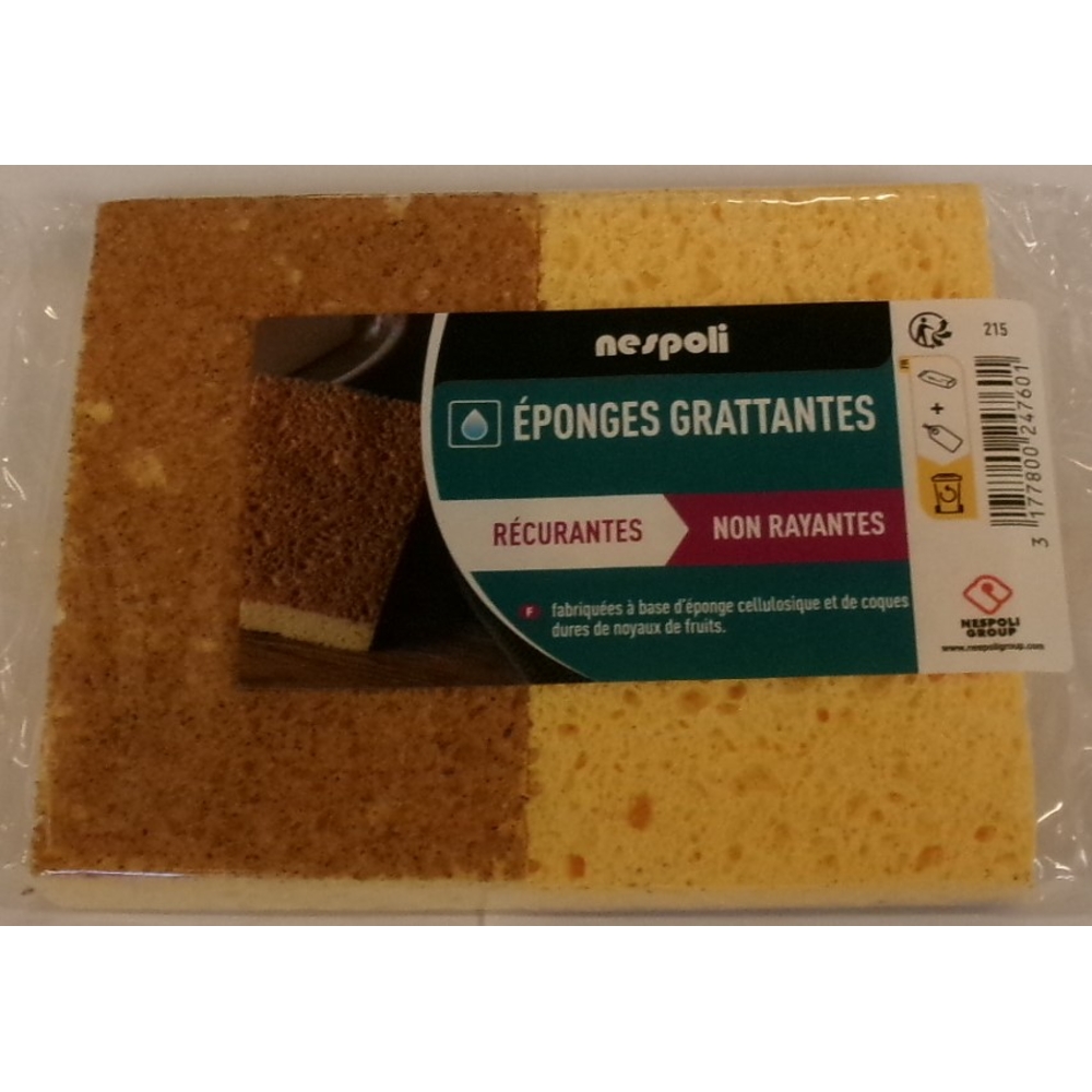 Lot de 2 éponges végétales non rayantes 110x70x15 mm - NESPOLI - 215