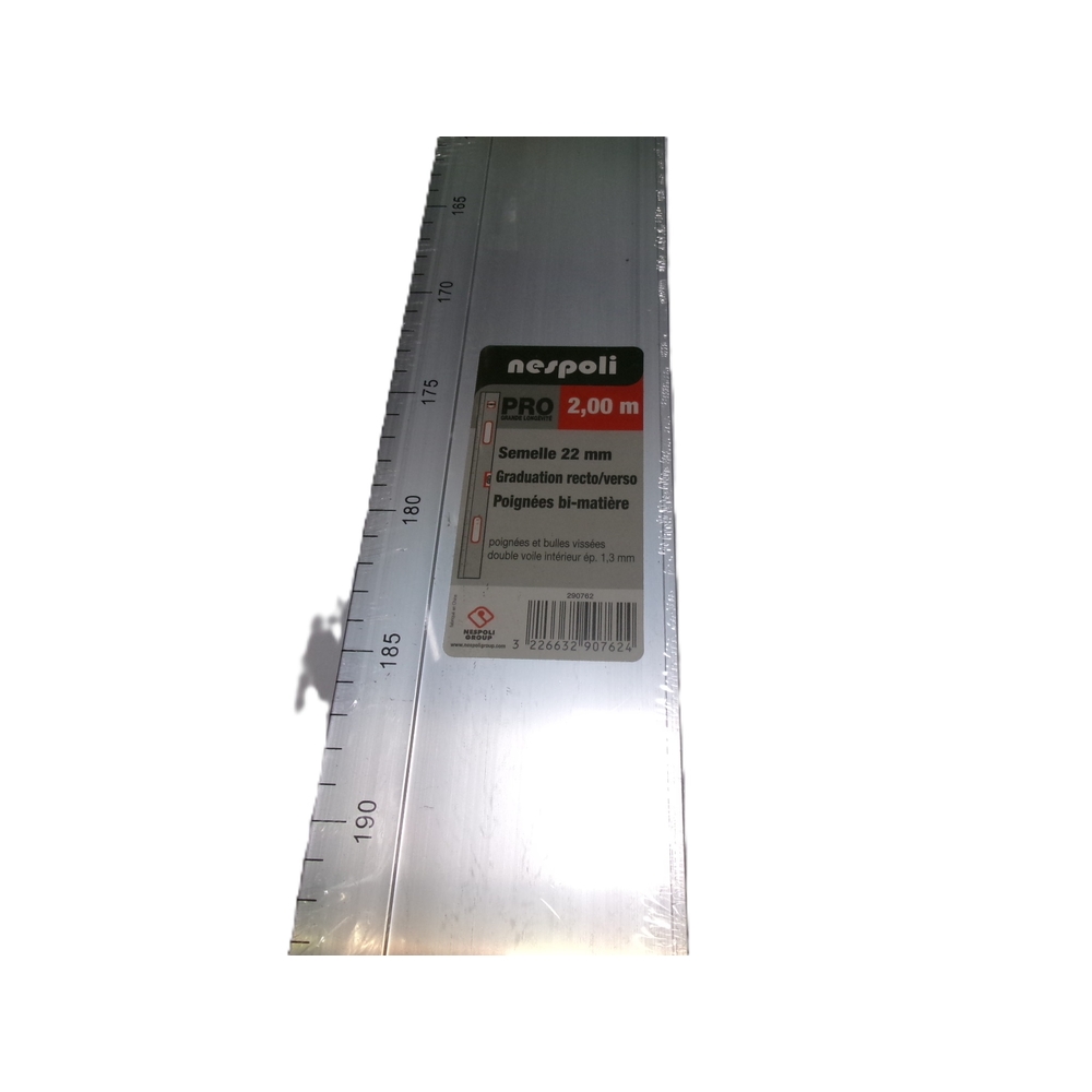 Règle niveau PRO aluminium avec passe mains 2m - NESPOLI - 290762