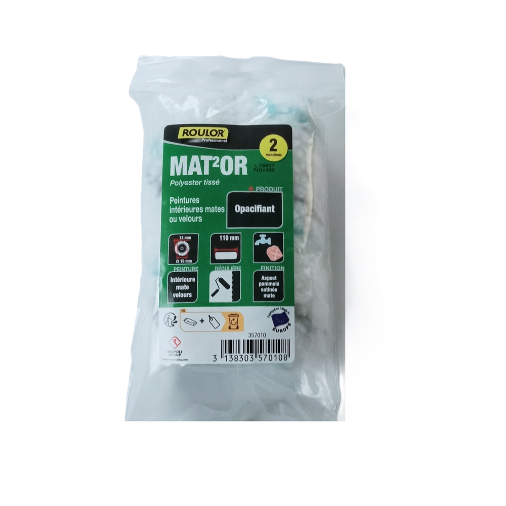 2 mini manchons polyester rayé gris/bleu texturé 13 mm - ROULOR - 357010