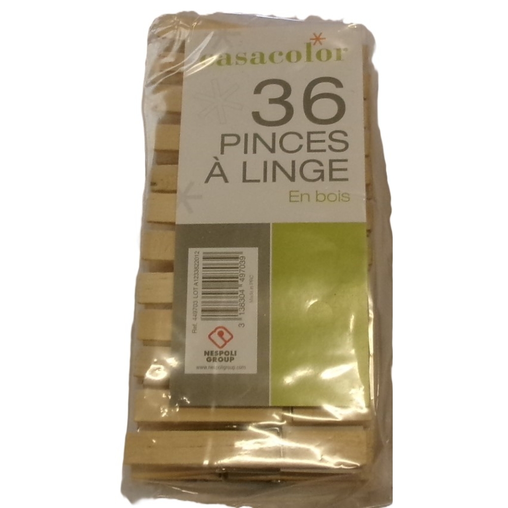 Paquet de 36 pinces à linges Tradition en bois - CASACOLOR - 449703