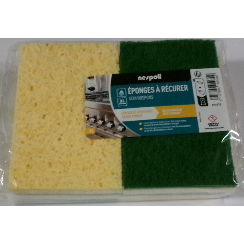 Lot de 4 éponges à récurer 140x90x25 mm - NESPOLI - 491070