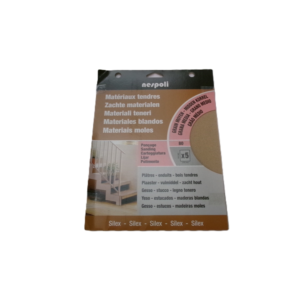 Pochette de 5 feuilles papier silex grain moyen 80 - NESPOLI - 749120