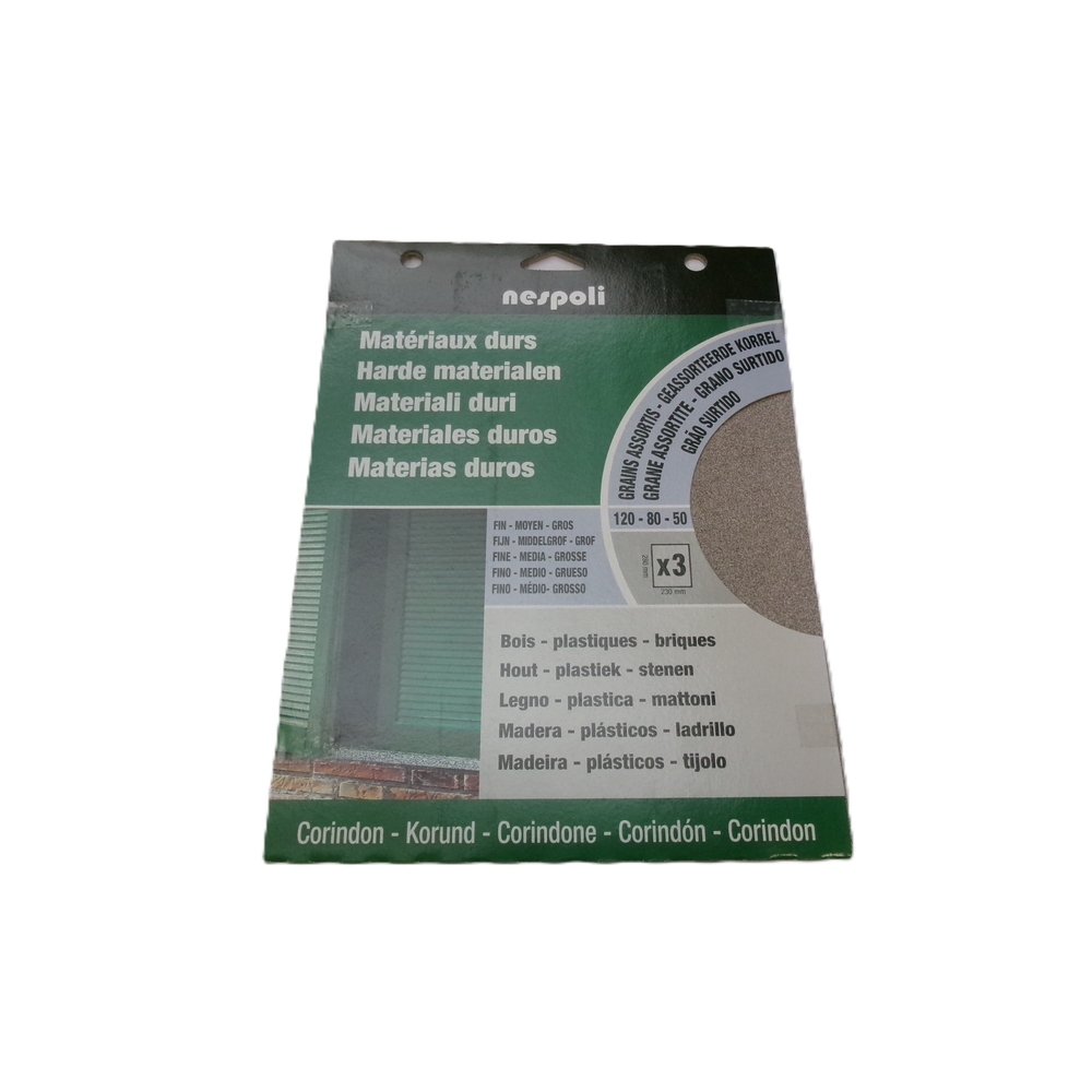 Pochette assortiment de 3 feuilles papier abrasif corindon - NESPOLI - 749300