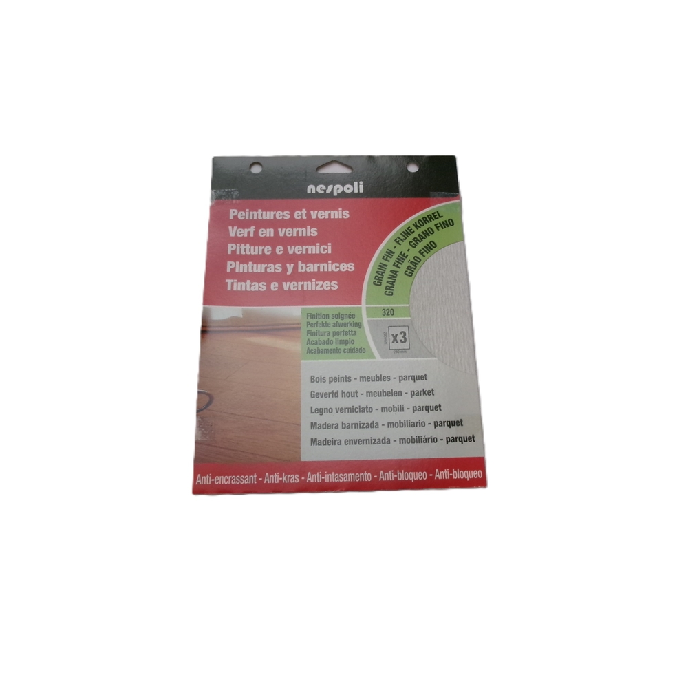 3 feuilles papier abrasif anti-encrassant grain fin - NESPOLI - 749410