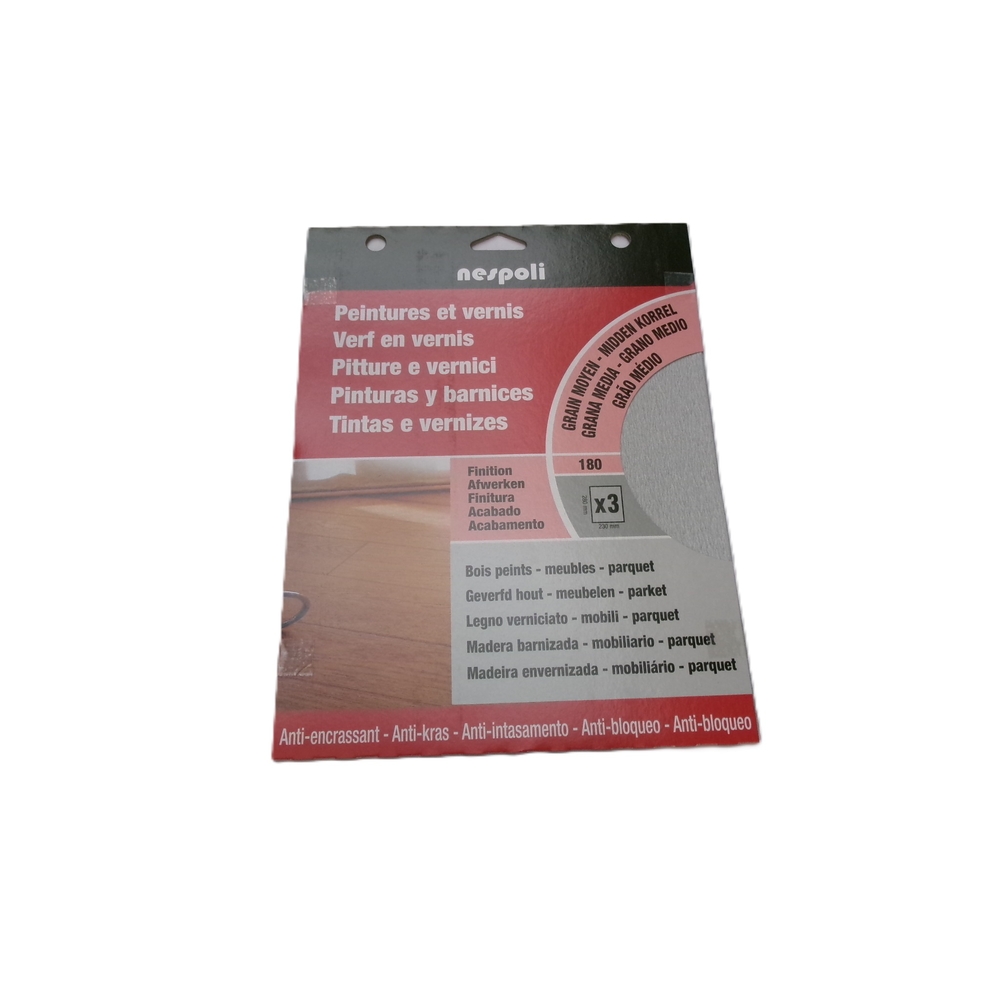 3 feuilles papier abrasif anti-encrassant grain moyen - NESPOLI - 749420