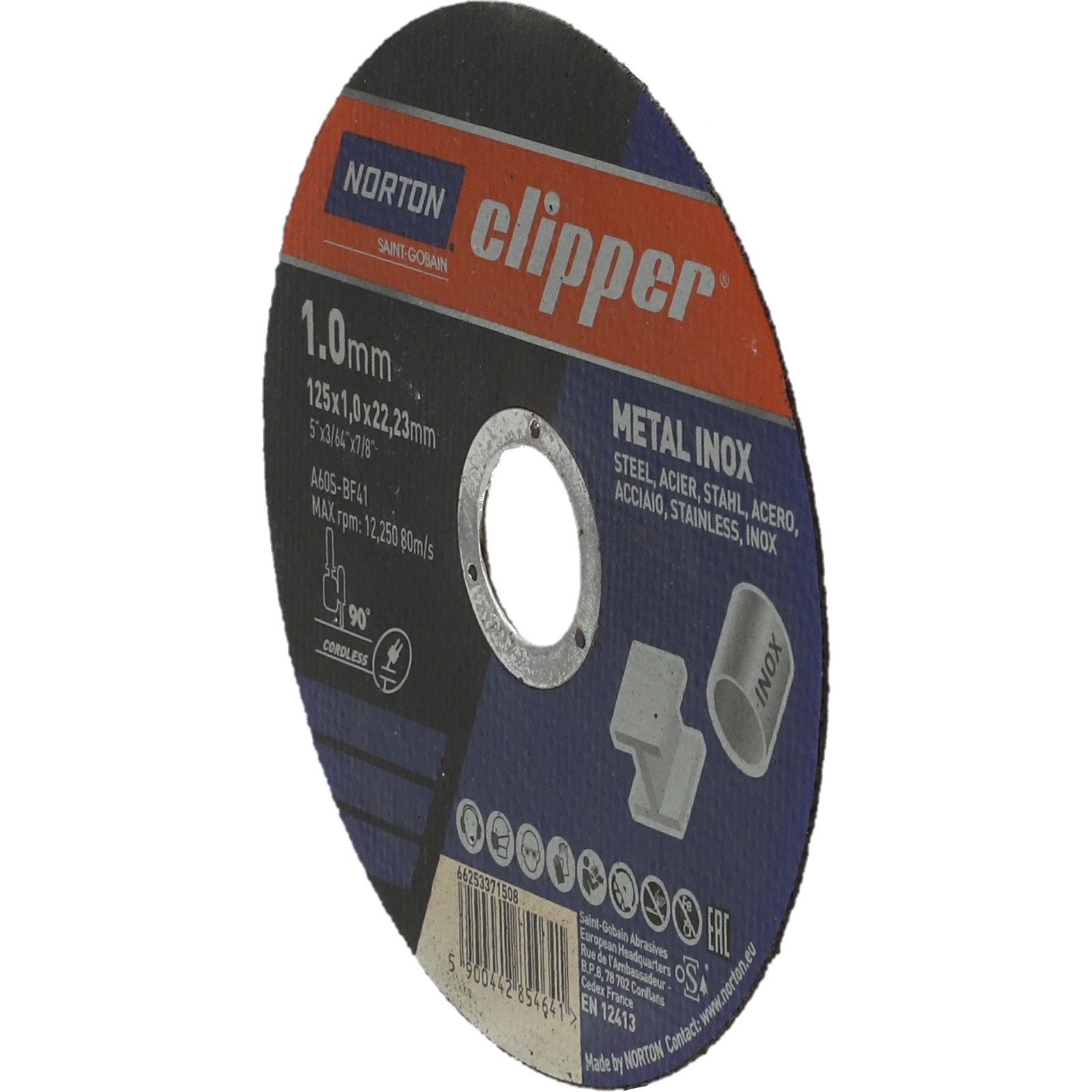 Clipper NORTON pour Meuleuse d'angle Tronçonnage Ultra mince sur METAL INOX 125 X 1 X 22,2 - 66253371508