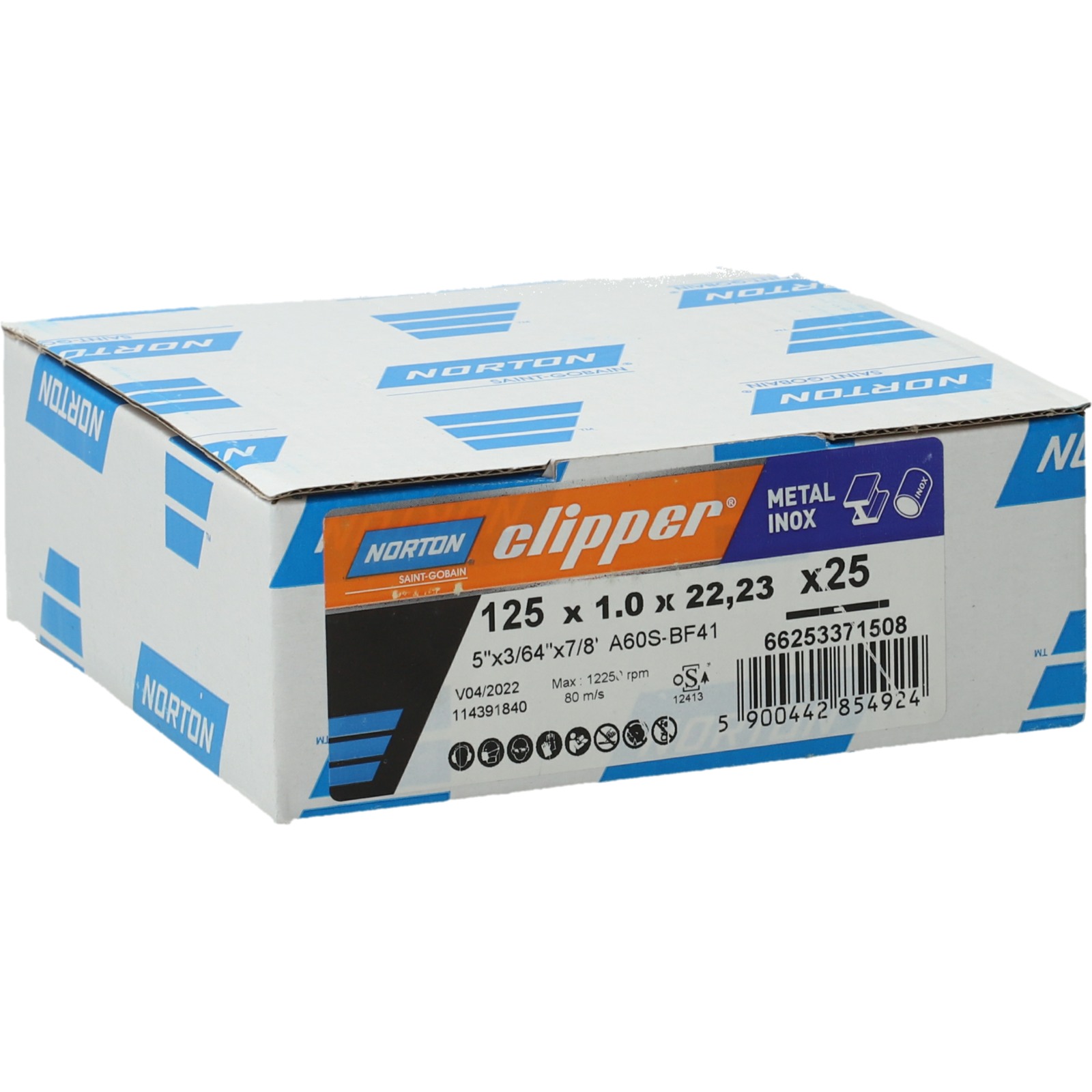 Clipper NORTON pour Meuleuse d'angle Tronçonnage Ultra mince sur METAL INOX 125 X 1 X 22,2 - 66253371508