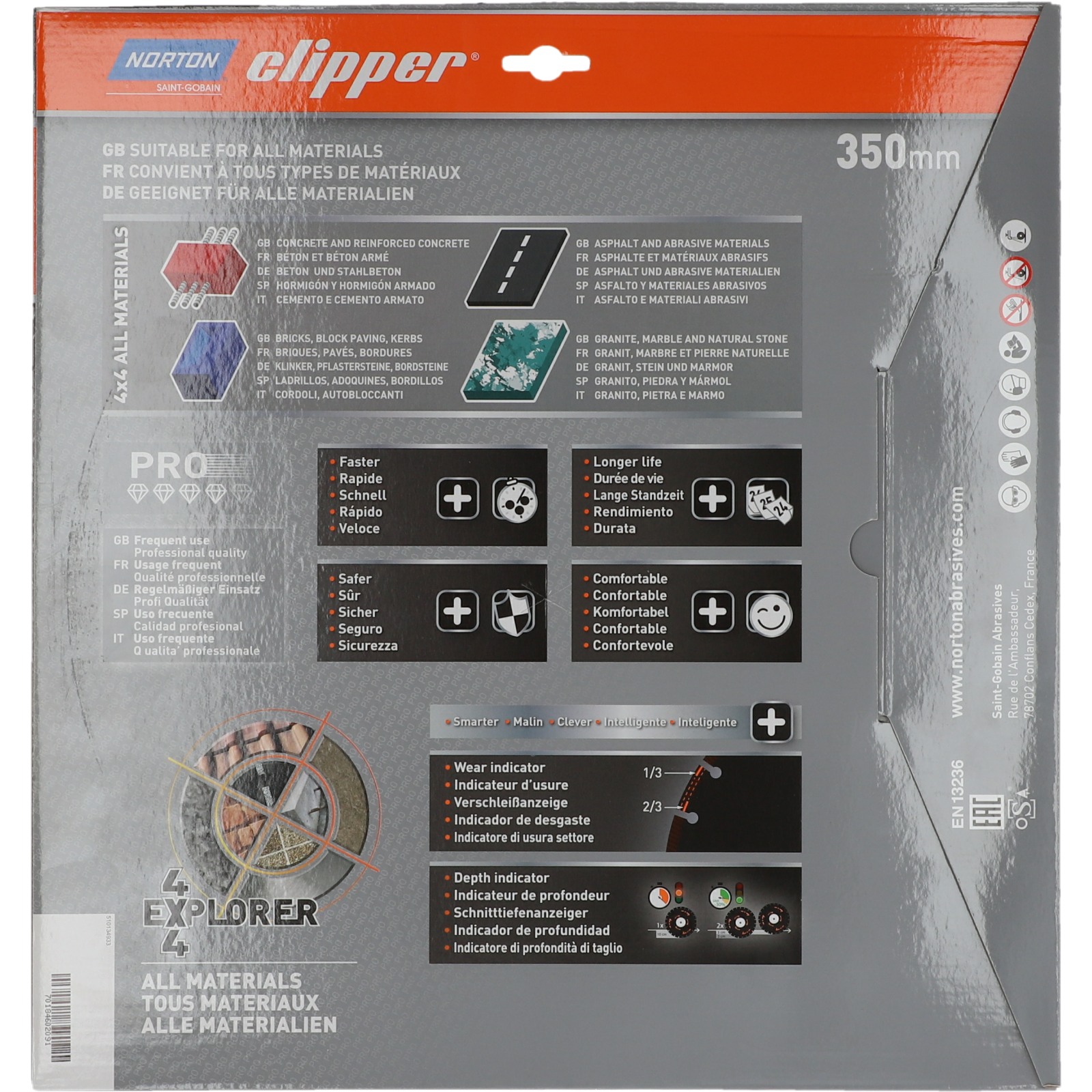 Disque diamant NORTON 4*4 EXPLORER + Multi Usage Diam. 350 mm Alésage 20 - 70184602091