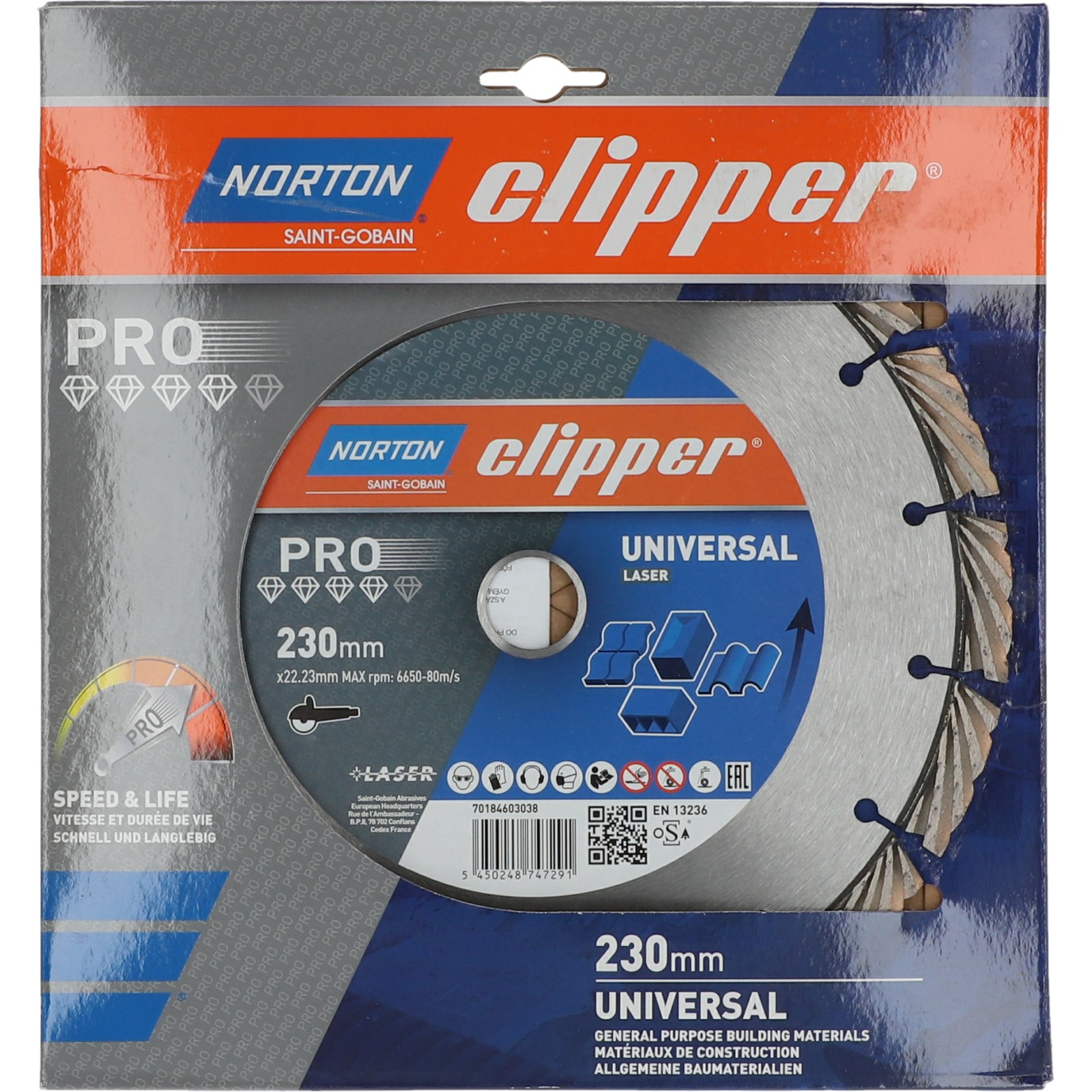 Disques diamant Clipper-PRO UNIVERSAL LASER-230-12x3 NORTON - 70184603038