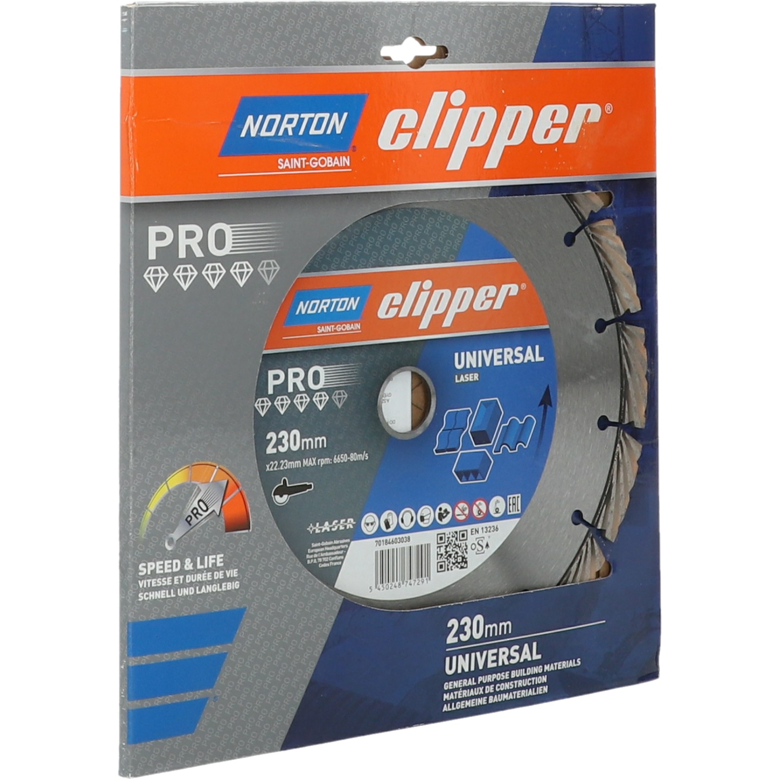 Disques diamant Clipper-PRO UNIVERSAL LASER-230-12x3 NORTON - 70184603038