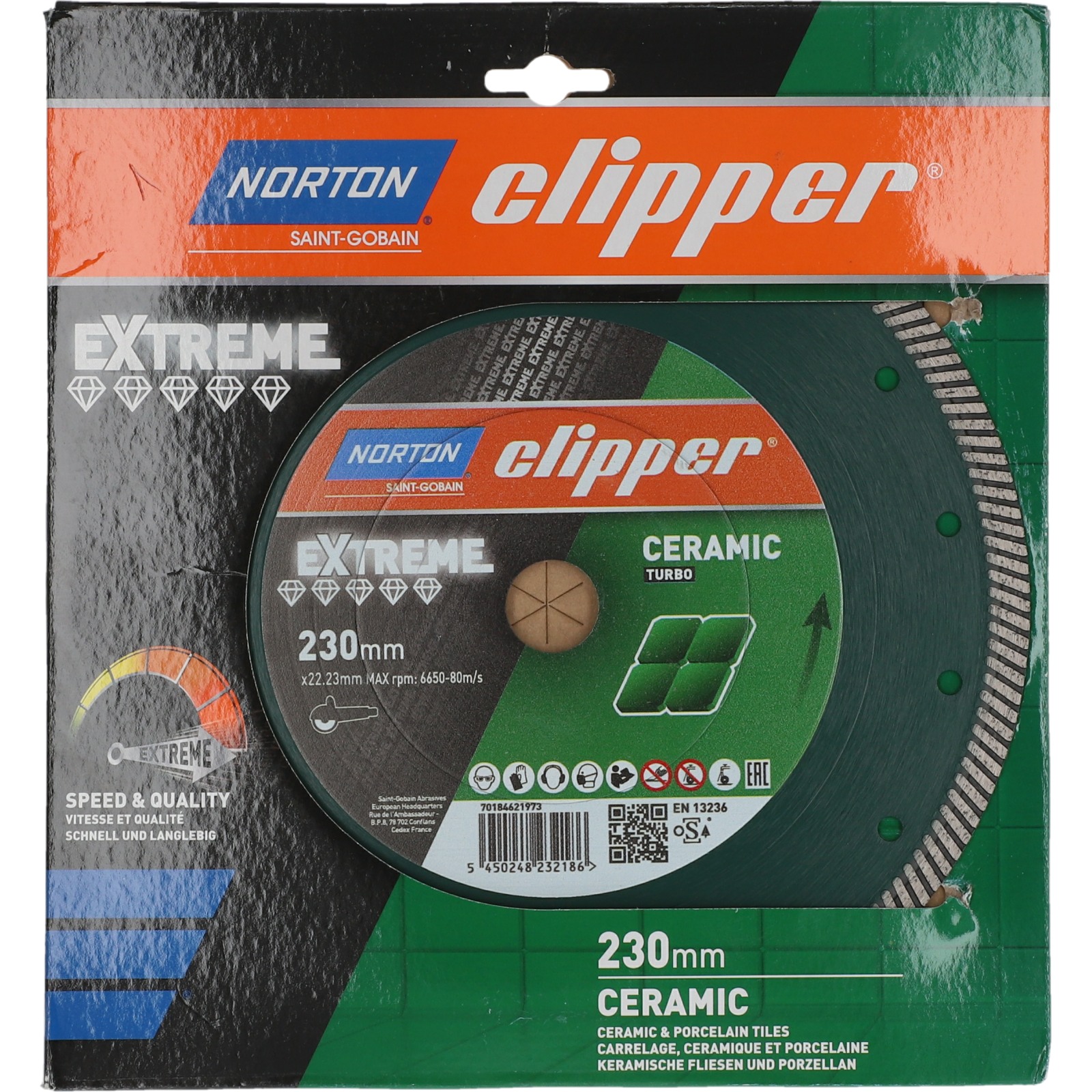 Disque diamant NORTON EXTREME CERAM TURBO. 230 mm Alésage 22.23 - 70184621973