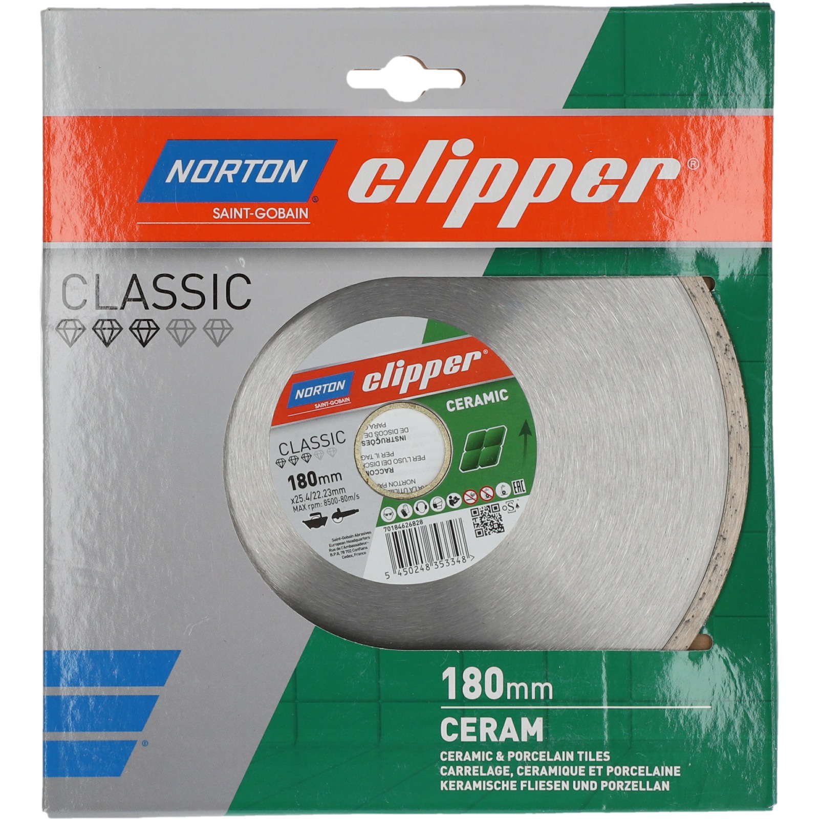 Disque diamant NORTON CLASSIC CERAM Diam. 180 mm Alésage 25.4/ 22.23 - 70184626828
