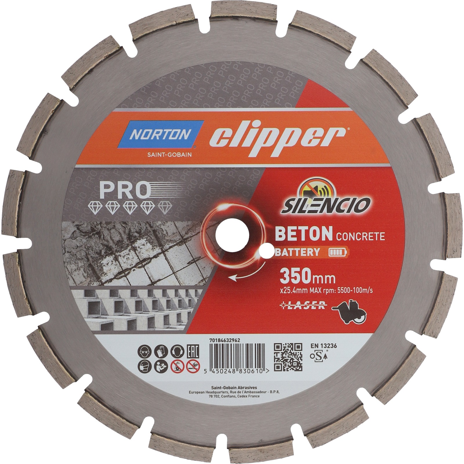 Disque diamant PRO BETON BATTERY 350x25,4 mm NORTON - 70184632962