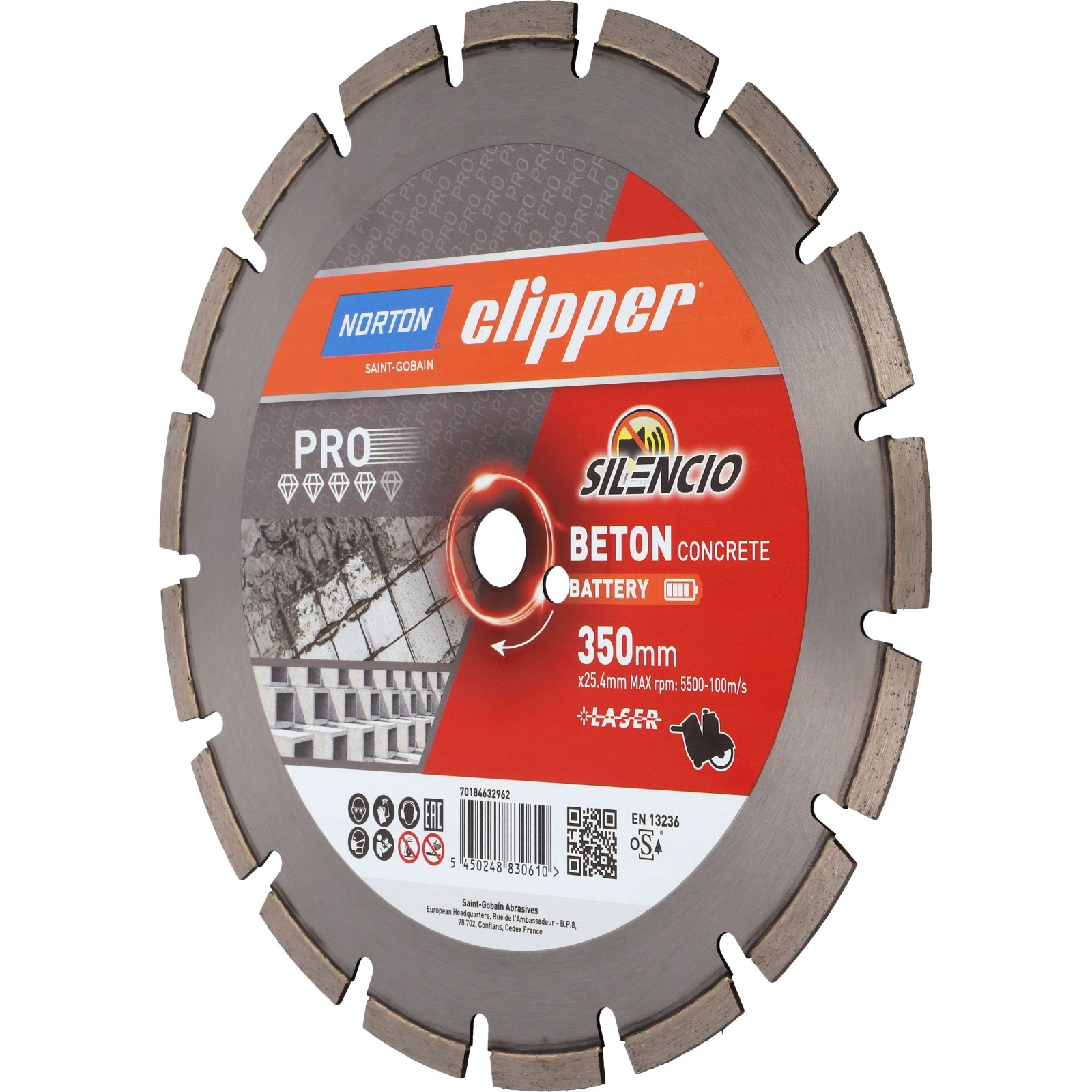 Disque diamant PRO BETON BATTERY 350x25,4 mm NORTON - 70184632962