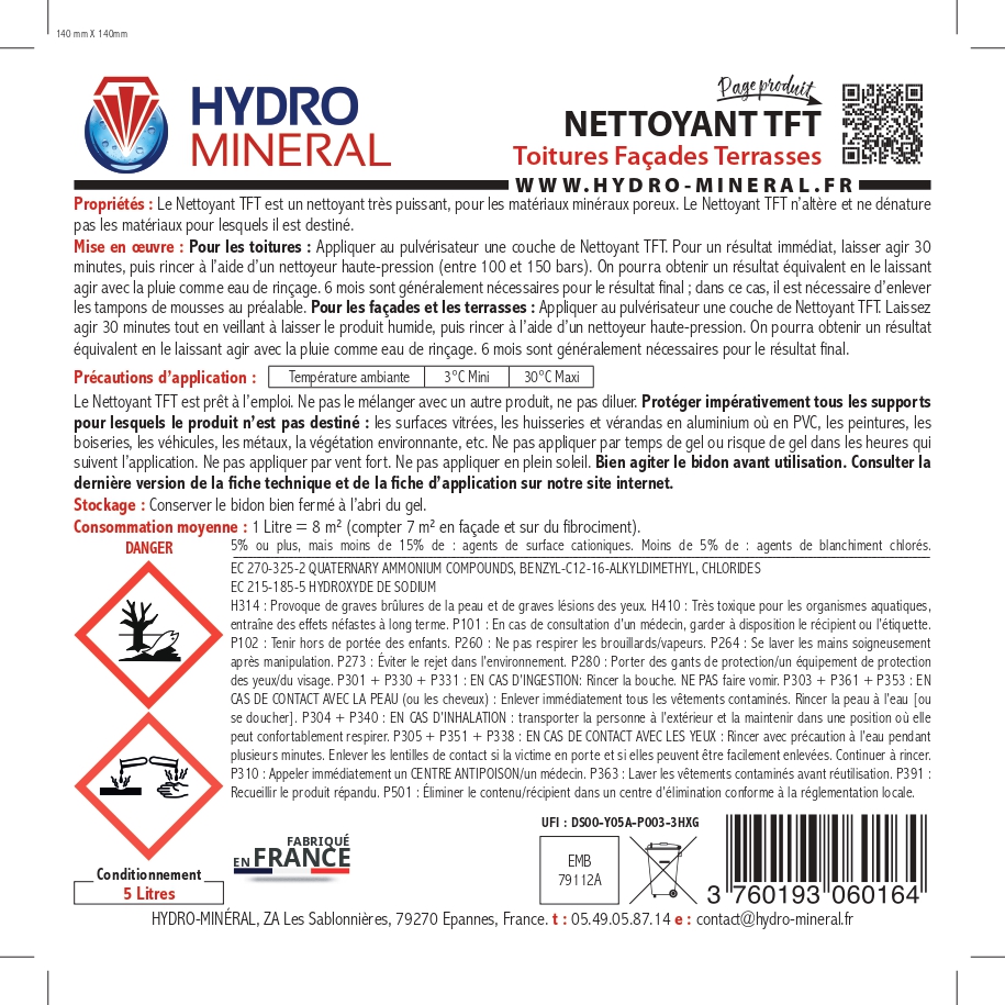 Bidon nettoyant Toitures, terrasses et façades NTFT 20 L HYDRO MINERAL - NTFT20