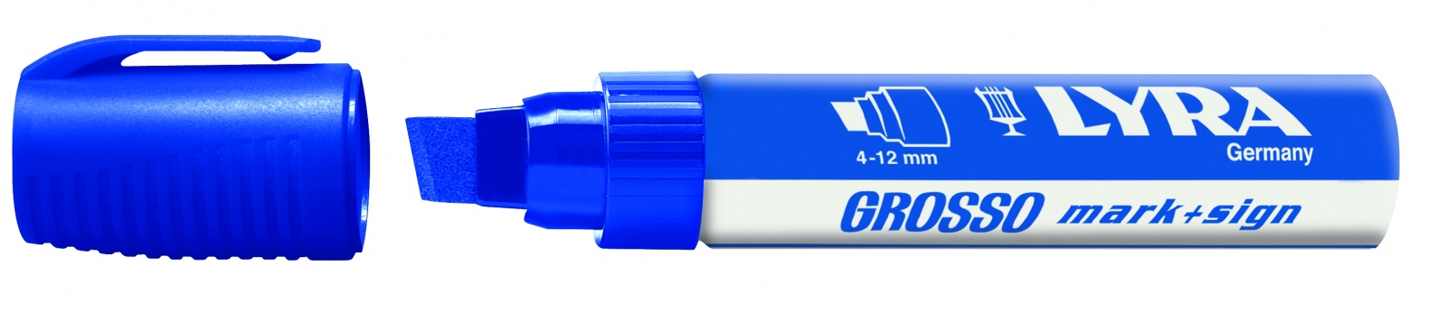MARQUEUR PERMANENT LYRA GROSSO BLEU MARK+SIGN POINTE BISEAUTÉE 4-12 MM - BOÎTE DE 10 - 4030051