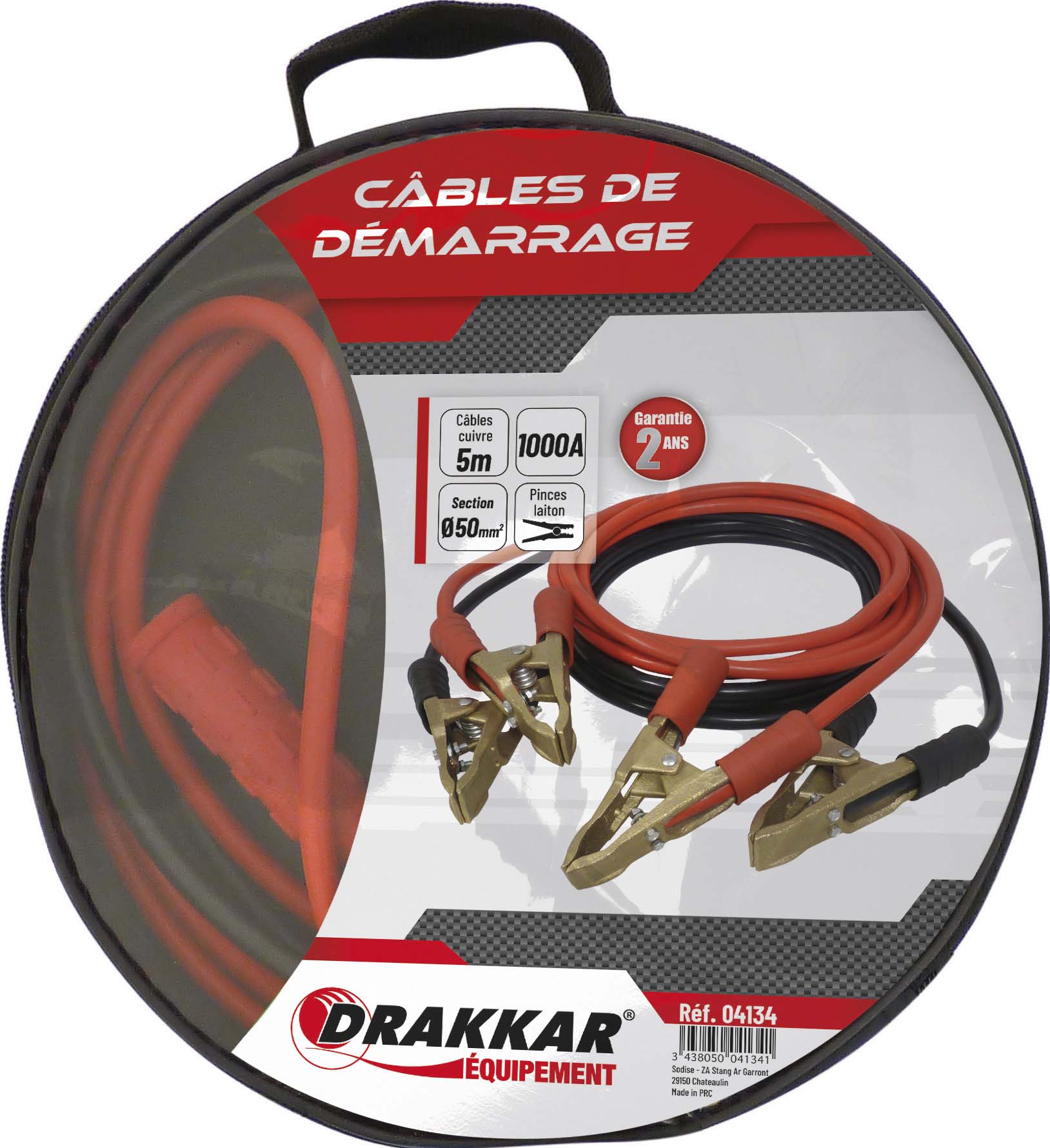 Cable demarrage cuivre 50mm2 5m pince bronze 1000a sachet DRAKKAR EQUIPEMENT - 04134