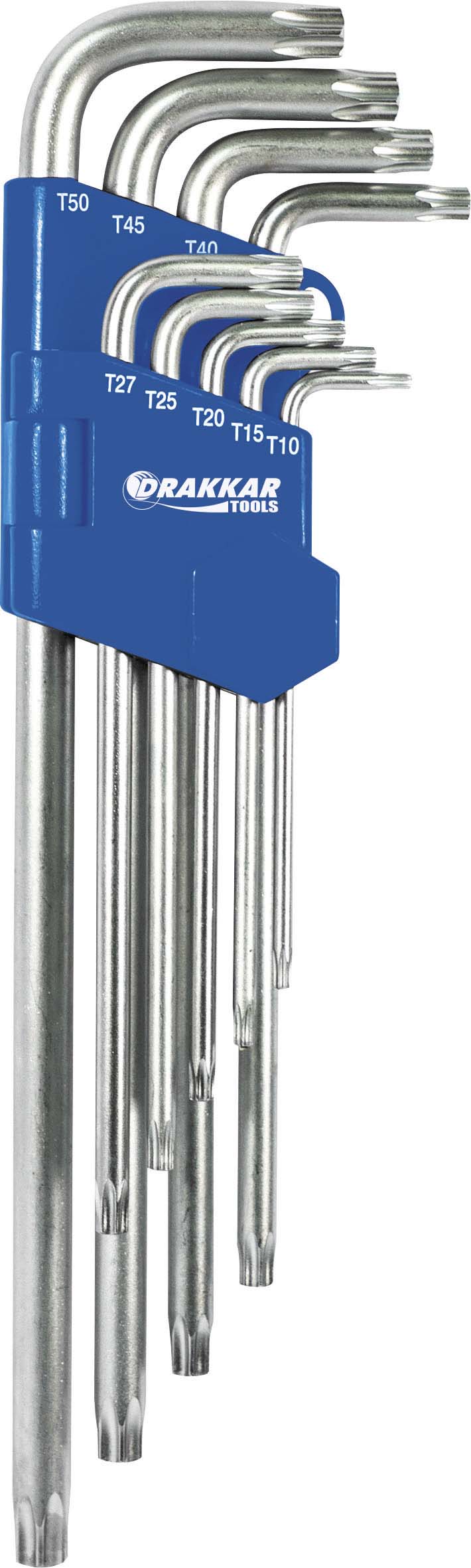 Clé Torx extra longue de T10 à T50 - étui pivotant de 9 pcs sur carte DRAKKAR TOOLS - 10719