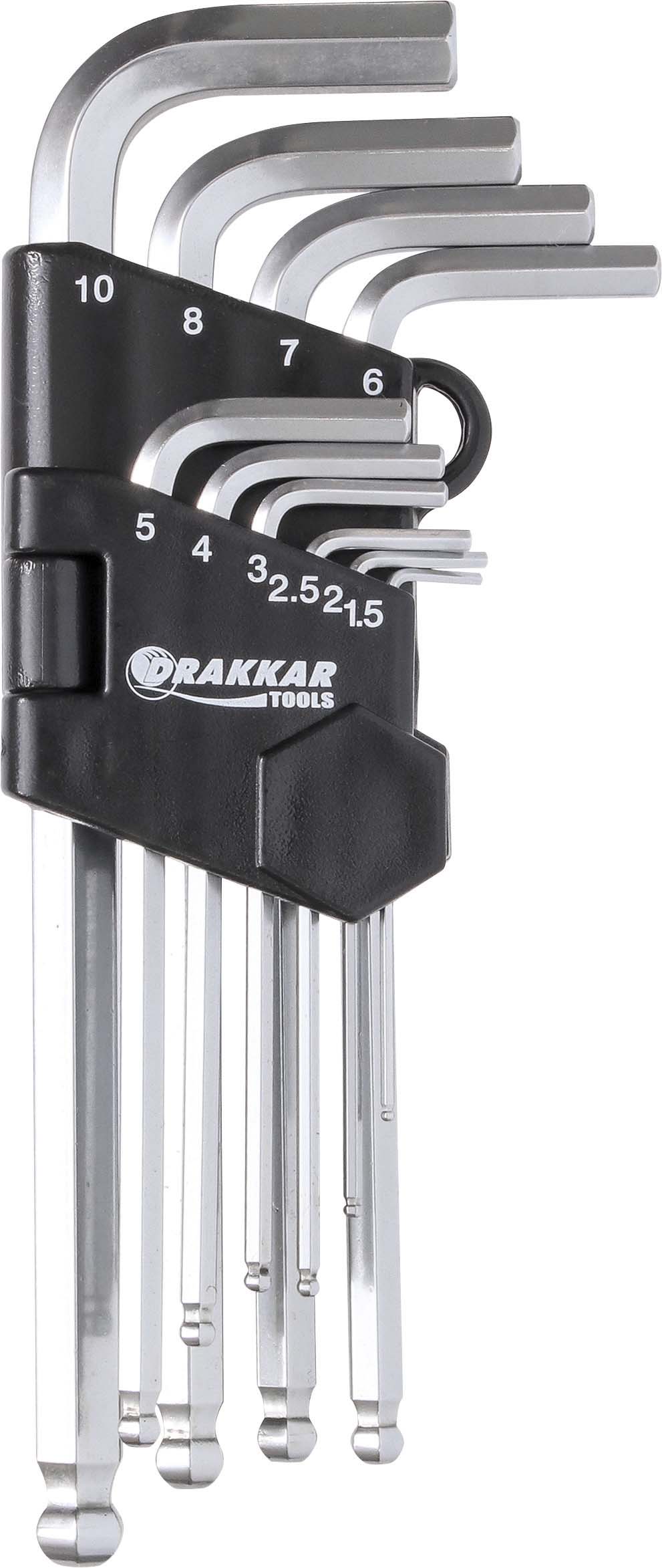 Clés mâles hexagonales longues de 1,5 à 10mm - étui pivotant de 10 pcs sur carte DRAKKAR TOOLS - 10764
