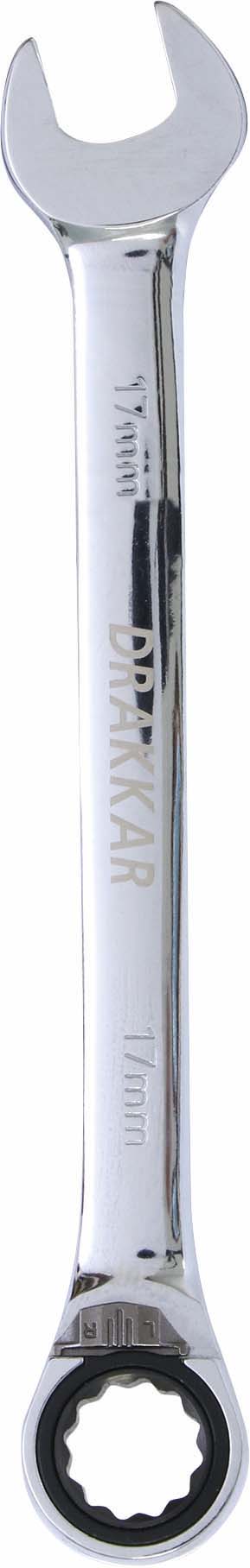 Clé mixte coudée à cliquet de 17mm avec inverseur - carte DRAKKAR TOOLS - 12637