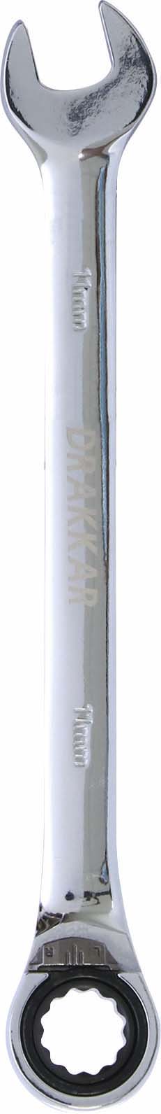 Cle mixte coudee cliquet 11mm 72 dents dt /carte DRAKKAR TOOLS - 12677