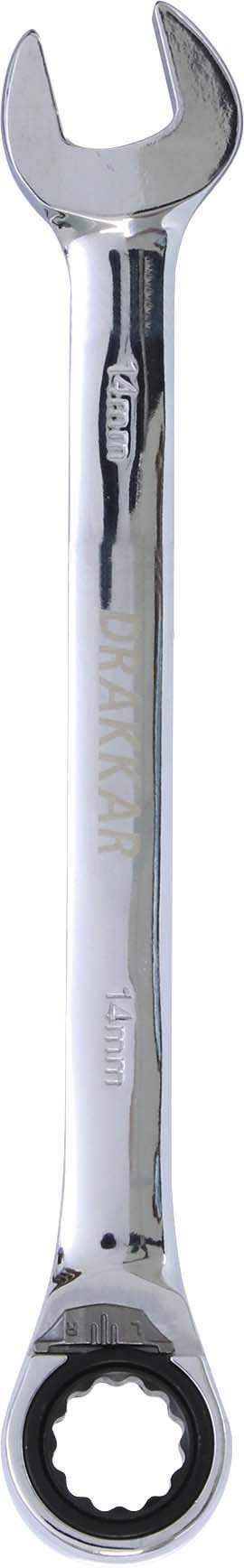 Cle mixte coudee cliquet 14mm 72 dents dt /carte DRAKKAR TOOLS - 12679