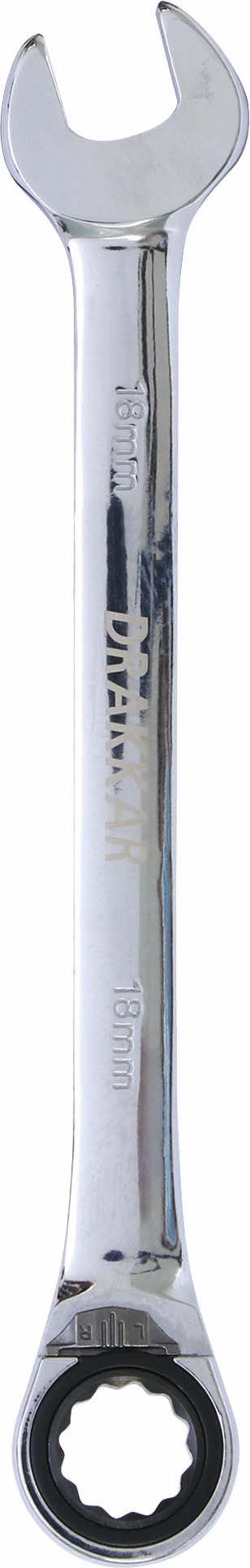 Cle mixte coudee cliquet 18mm 72 dents dt /carte DRAKKAR TOOLS - 12697