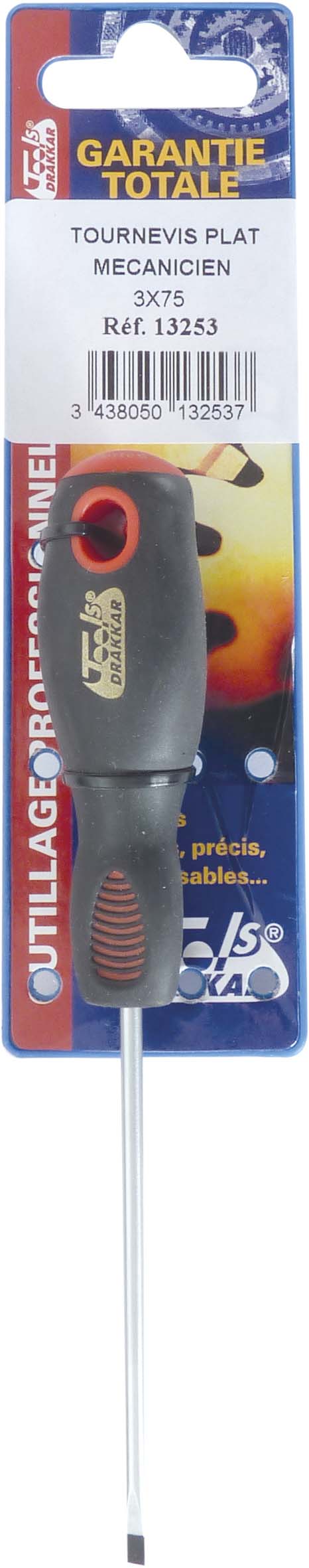 Tournevis plat mecanicien 3x75 s/carte DRAKKAR TOOLS - 13253