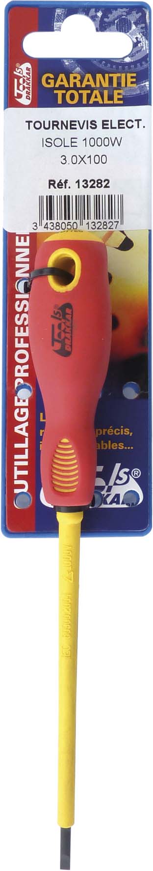 Tournevis elect.isole 1000w 3.0x100/carte DRAKKAR TOOLS - 13282