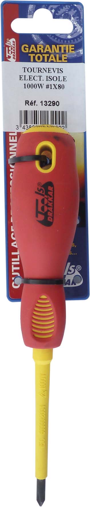 Tournevis phillips isolie 1000w #1x80/carte DRAKKAR TOOLS - 13290