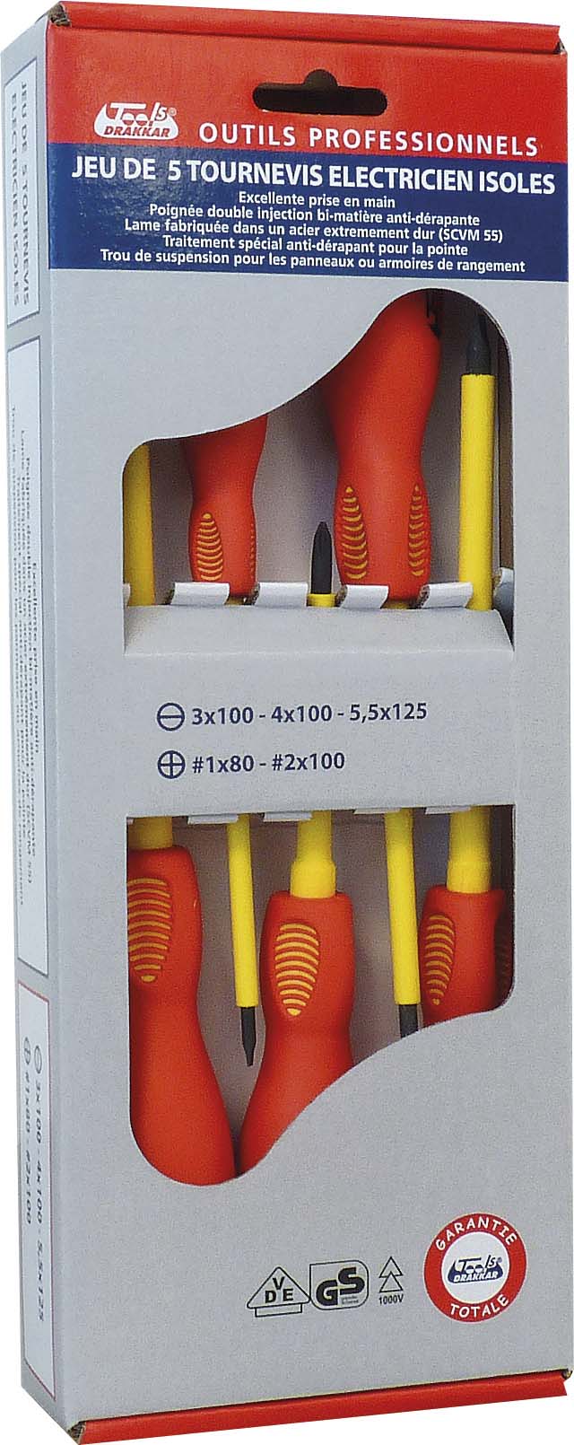 Jeu 5 tournevis electricien isole DRAKKAR TOOLS - 13335