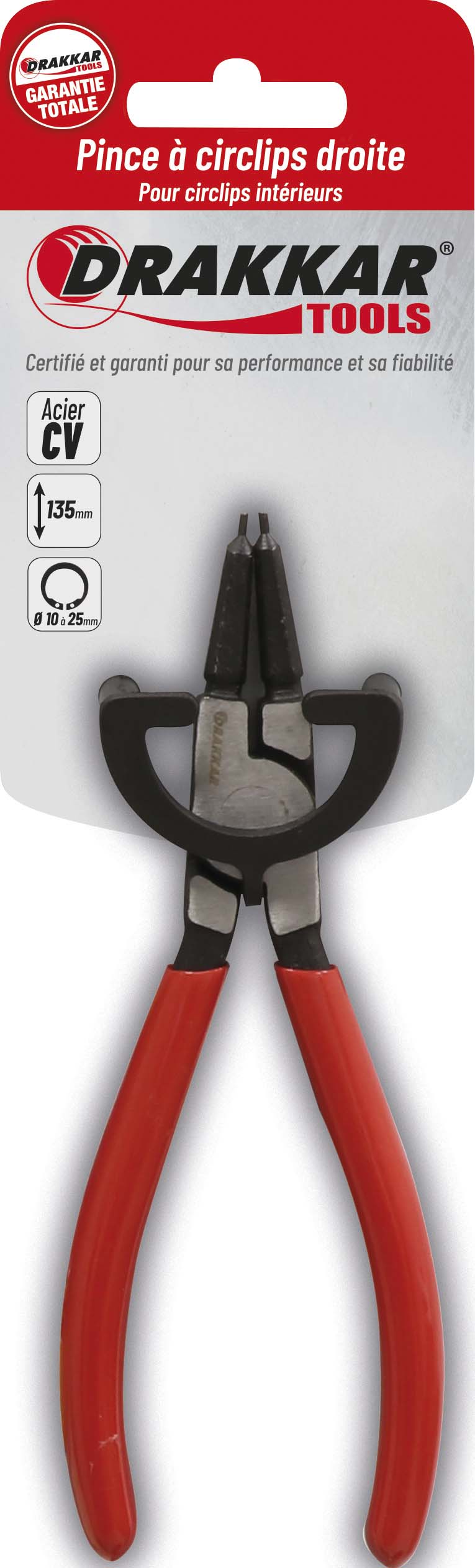 Pince circlips droite interieure 135mm/carte dt DRAKKAR TOOLS - 13713