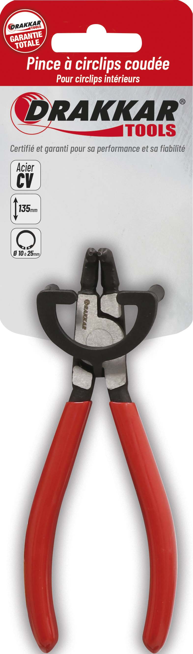 Pince circlips coudee interieure 135mm/carte dt DRAKKAR TOOLS - 13714
