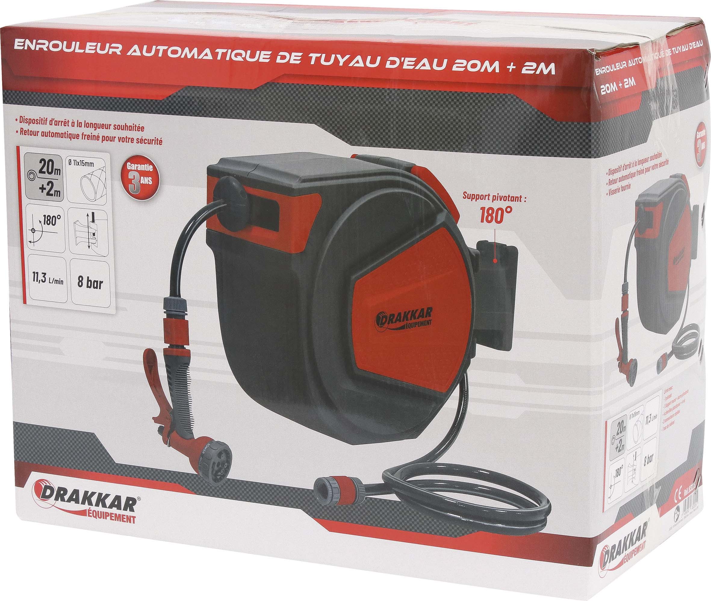 Enrouleur automatique de tuyau d'eau 20m + 2m - 1/2