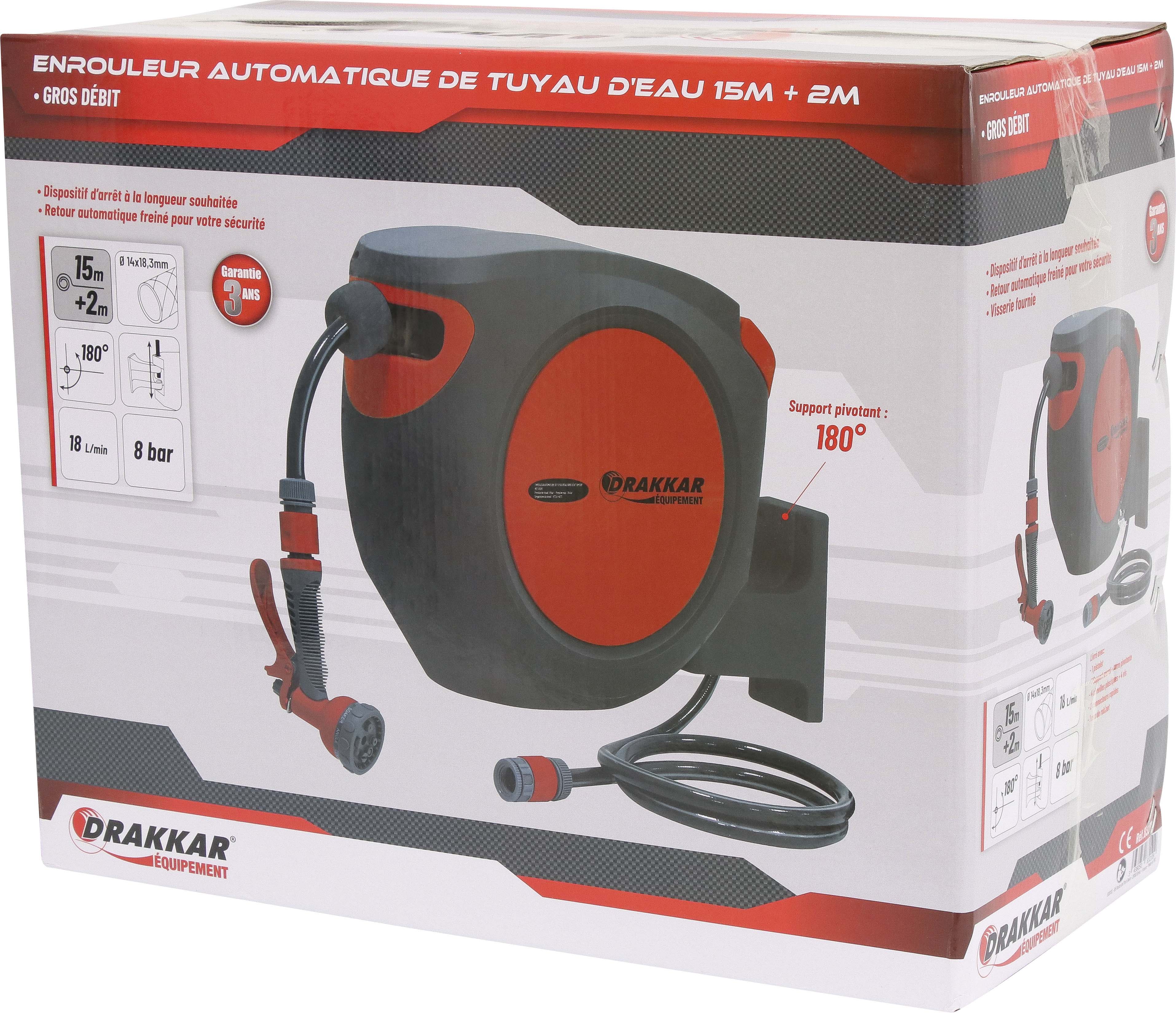 Enrouleur automatique de tuyau d'eau 15m + 2m - 3/8