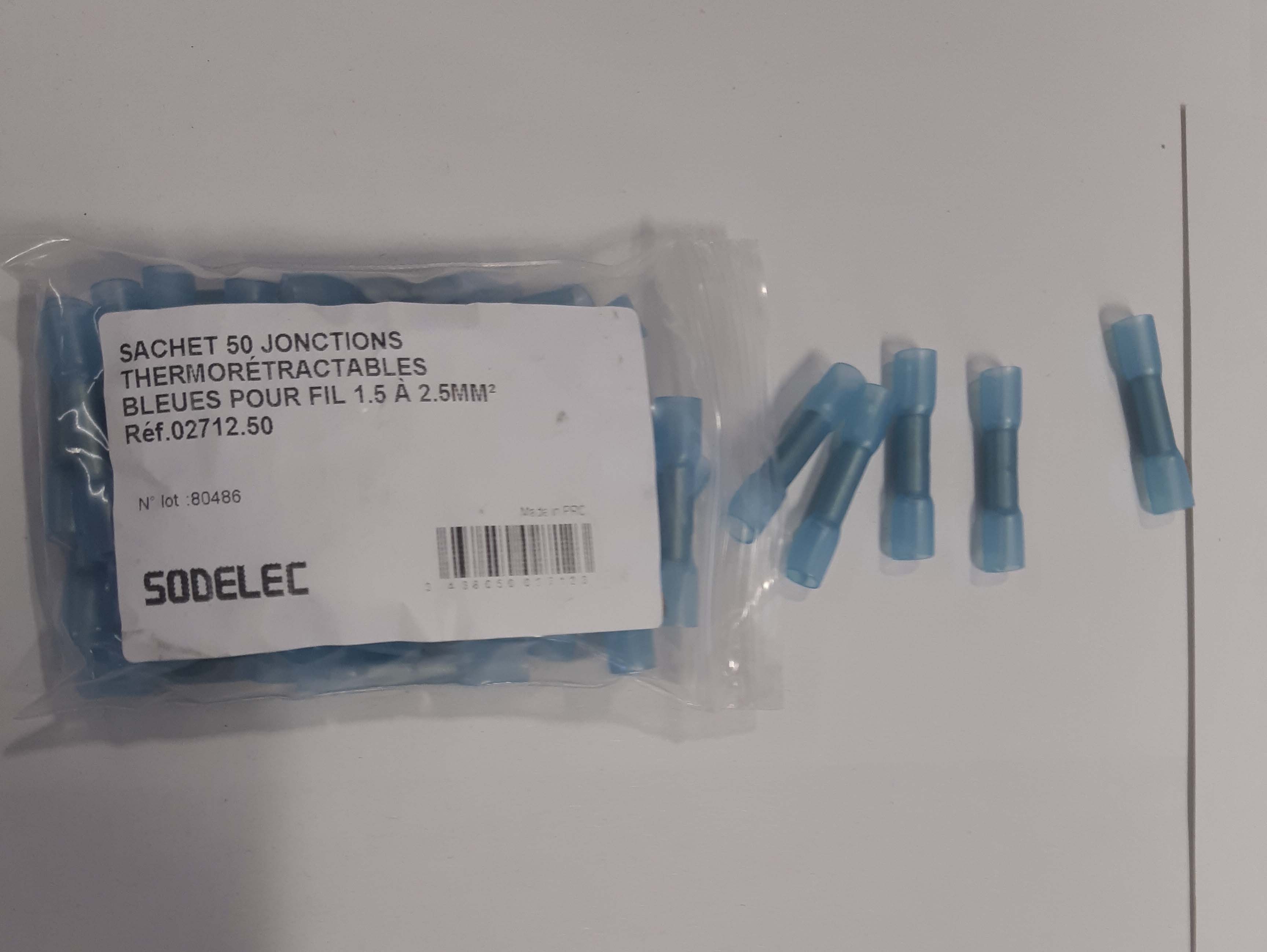 Sachet 50 jonctions thermoretractables bleues pour fil 15 a 25mm² - 271250