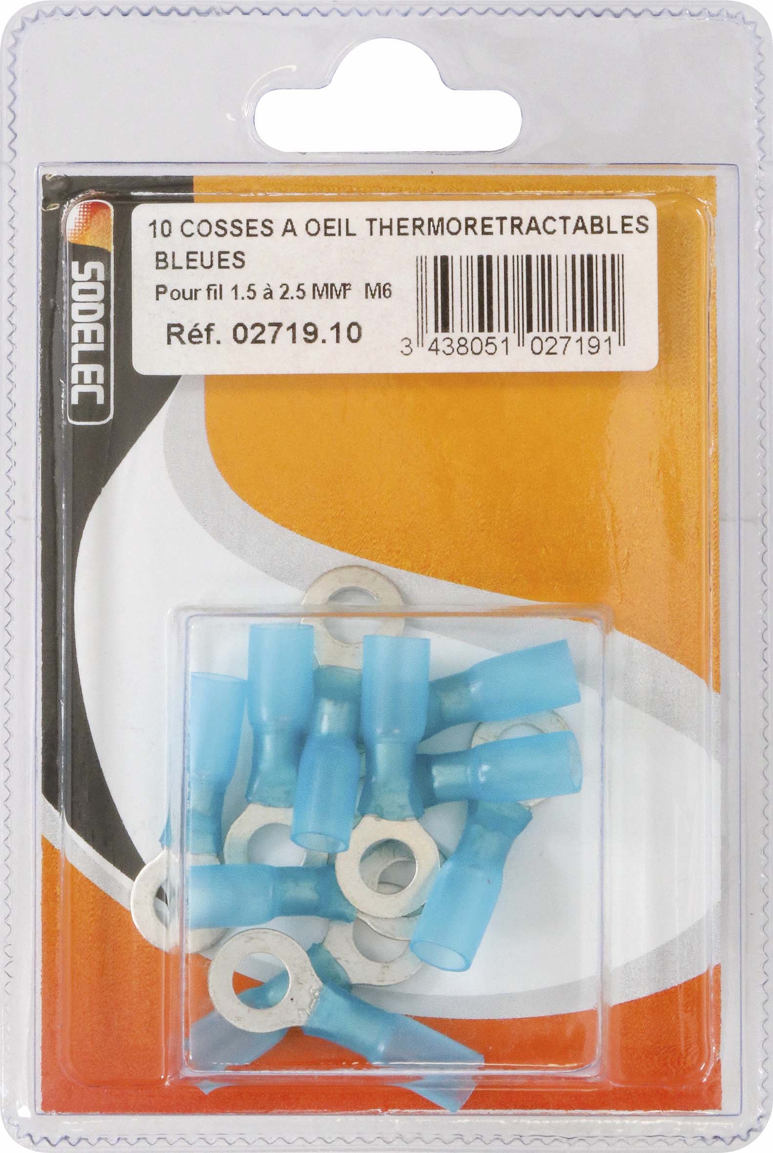 Sachet 10 cosses a oeil thermoretractable bleue pour fil 15 a 25mm² m6 - 271910
