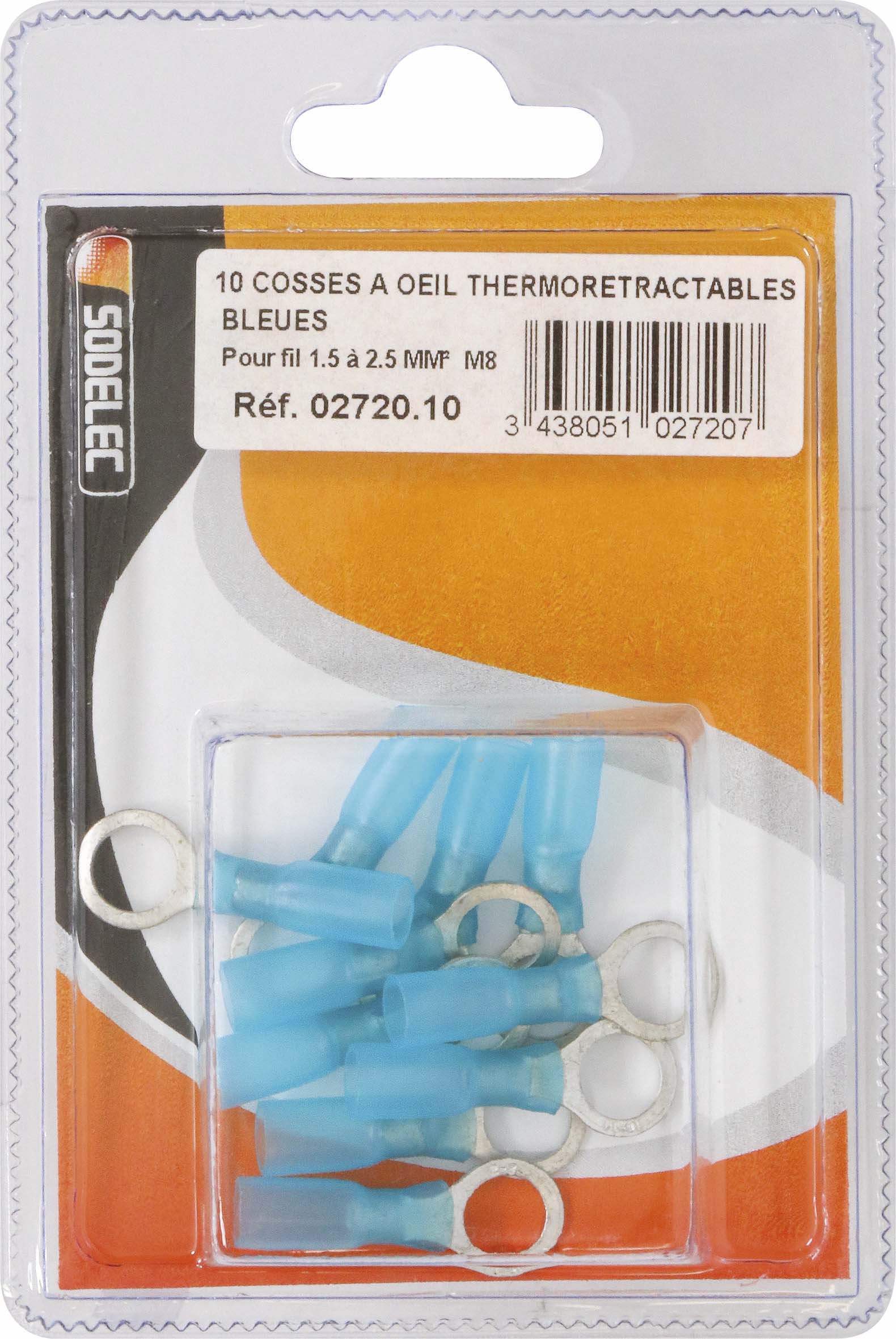 Sachet 10 cosses a oeil thermoretractable bleue pour fil 15 a 25mm² m8 - 272010