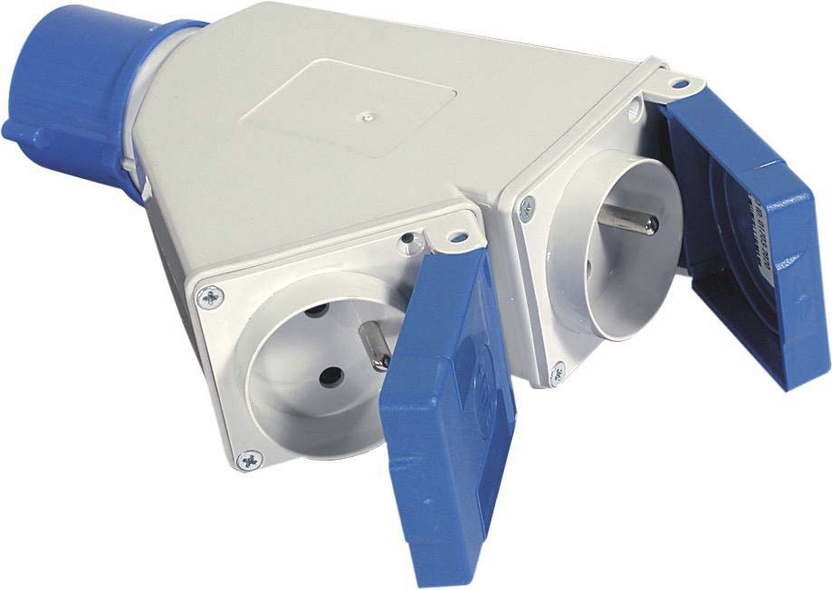 Adaptateur fiche mâle CE17 avec 2 prises femelles à clapet 2P+T 230V FANTON - 03267