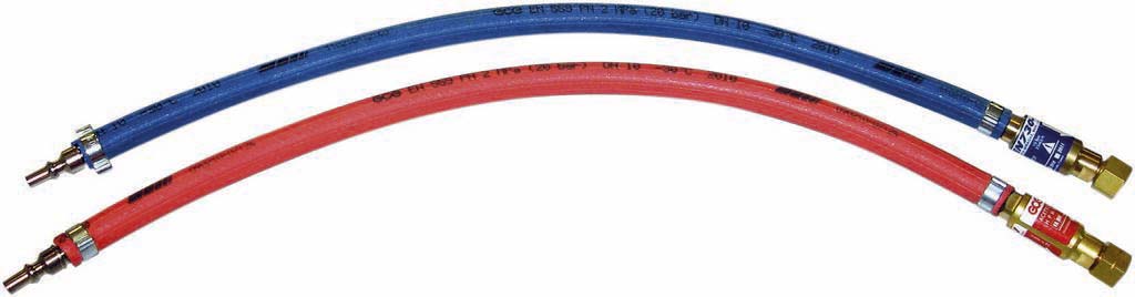Paire de manchettes oxygène et acétylène 10x17mm 500mm avec raccords rapides et pare-flamme GCE CHARLEDAVE - 05627