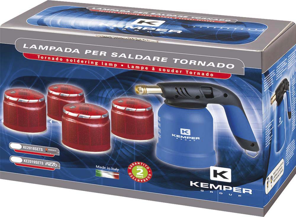 Lampe à souder avec allumage piezo avec 4 cartouches de gaz à percer 190g KEMPER - 05895