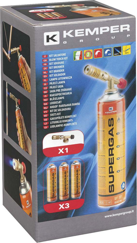 Lampe à souder avec 3 cartouches de gaz 600ml filetage 7/16